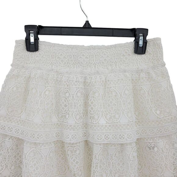 Anine Bing Skirt Mini Crochet Lace Tiered Tassel Fringe Hem Mini White XS - Picture 6 of 15